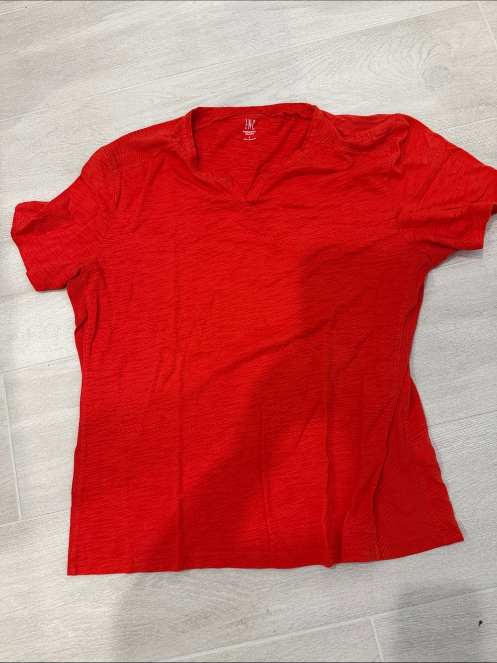 INC International Concepts Red V-Neck Short Sleeve Tee